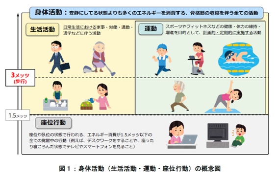 身体活動（生活活動・運動・座位行動）の概念図